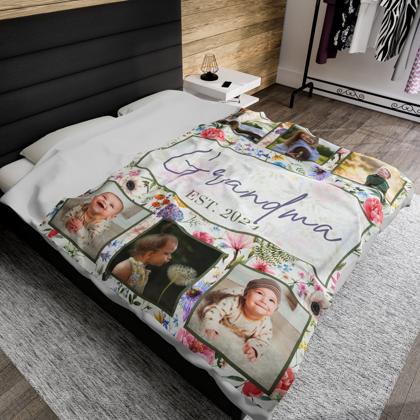 Grandma & Grandpa Blanket,Custom Photo Name Blanket,Fleece Sherpa Garden Minky Blanket,Personalized Family Name Blanket,Birthday Mothers Day
