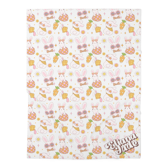 Personalized Easter Gift,Retro Easter Baby Blanket, Retro Baby Girl Gift,Retro Bunny Blanket, Easter Blanket, Baby Shower Gift Birthday Gift