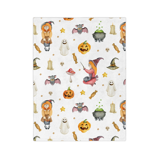 Adorable Witch Halloween Blanket, Velveteen Minky for Spooky Season, Girls Throw Blanket, Halloween Witch bat Blanket, Pink Halloween Baby