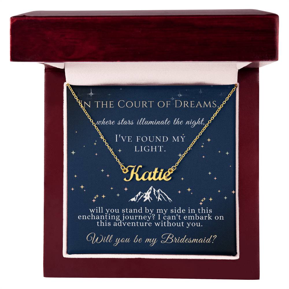 acotar bridesmaid name necklace