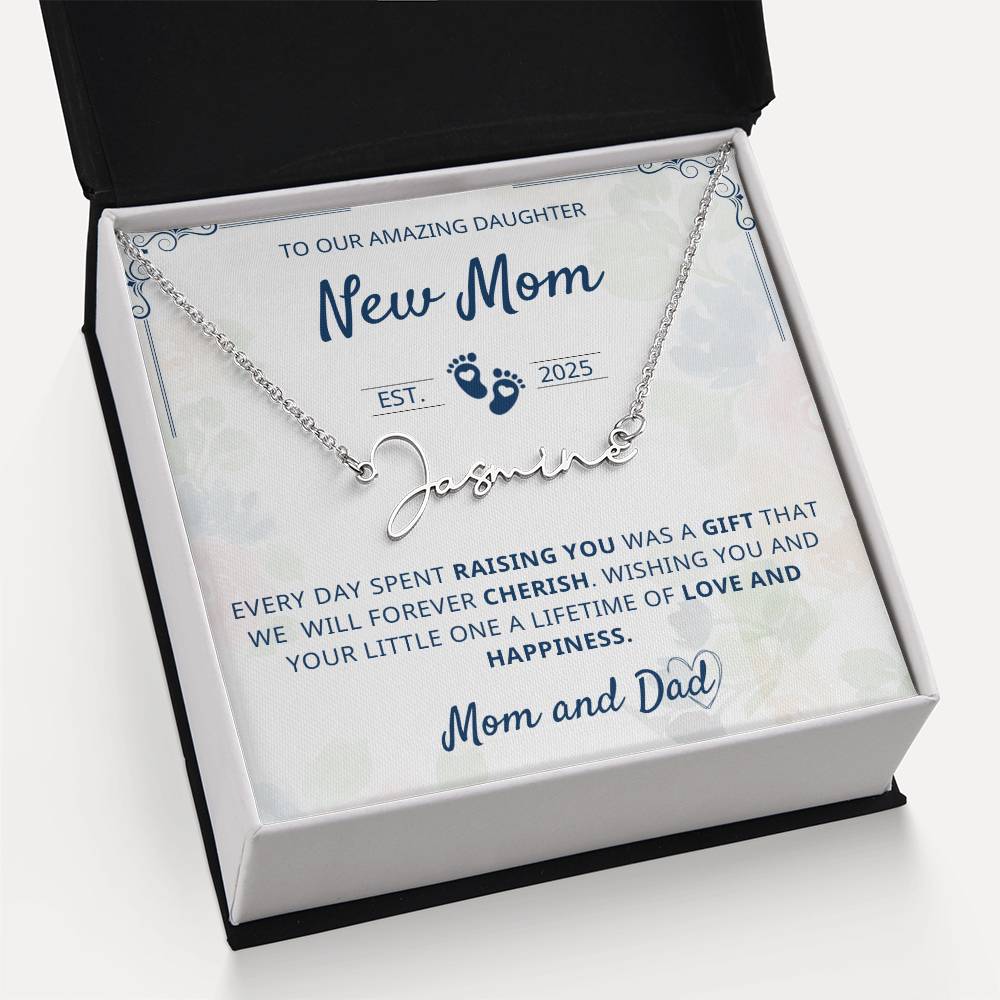 Gift for new mom from parents name necklace