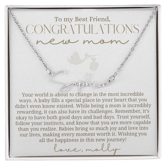 Stork New Mom Best Friend Baby Name Necklace
