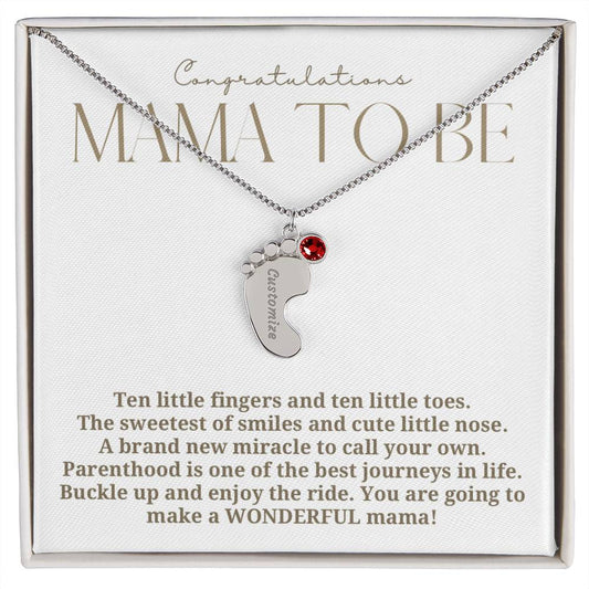 Mama to be new baby gift with engraved birthstone foot pendamt