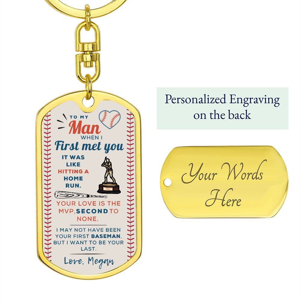 To my Man Baseball Keychain Boyfriend Gift, Homerun, Promise Ring for Him, Anniversary Gifts, Romantic Sentimental