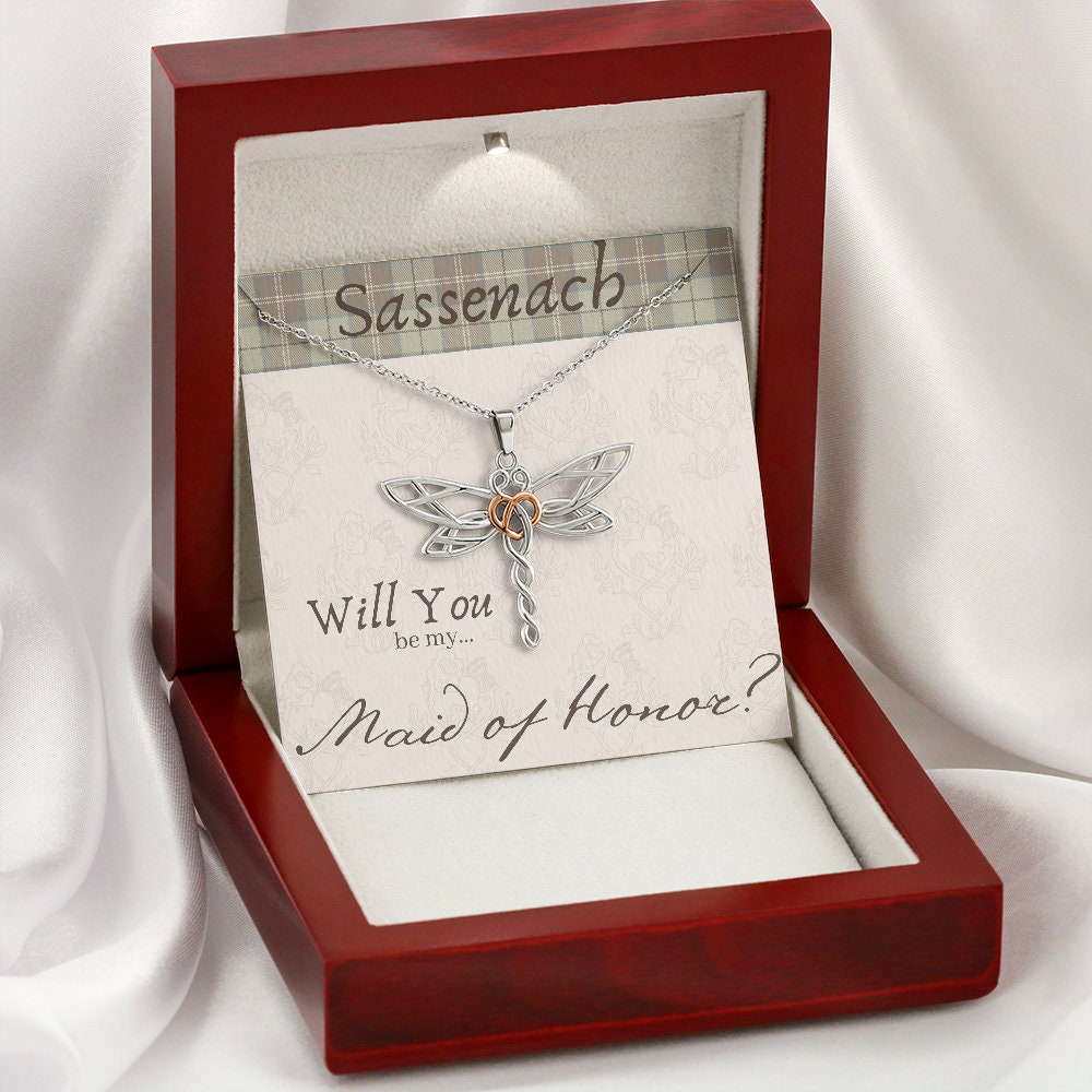 Outlander Themed Bridesmaid Proposal Box with LED Light, Wooden Keepsake Box & Necklace