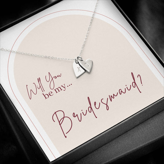 Will You be My Bridesmaid Proposal Necklaces with Heart Monogram in LED Lit Wood Box