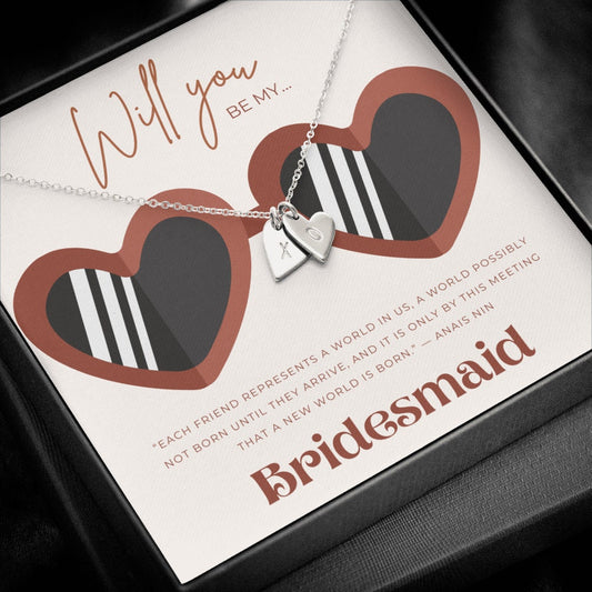 Bridesmaid Proposal Gift for Wedding with Heart Necklace and optional Wood Box