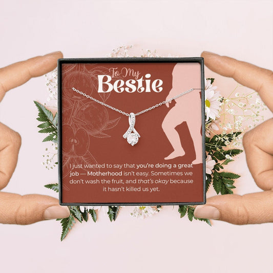 Motherhood Card with Necklace for Bestie, Best Friend, Friendship, toddler Mom, funny, humor, retro, boho