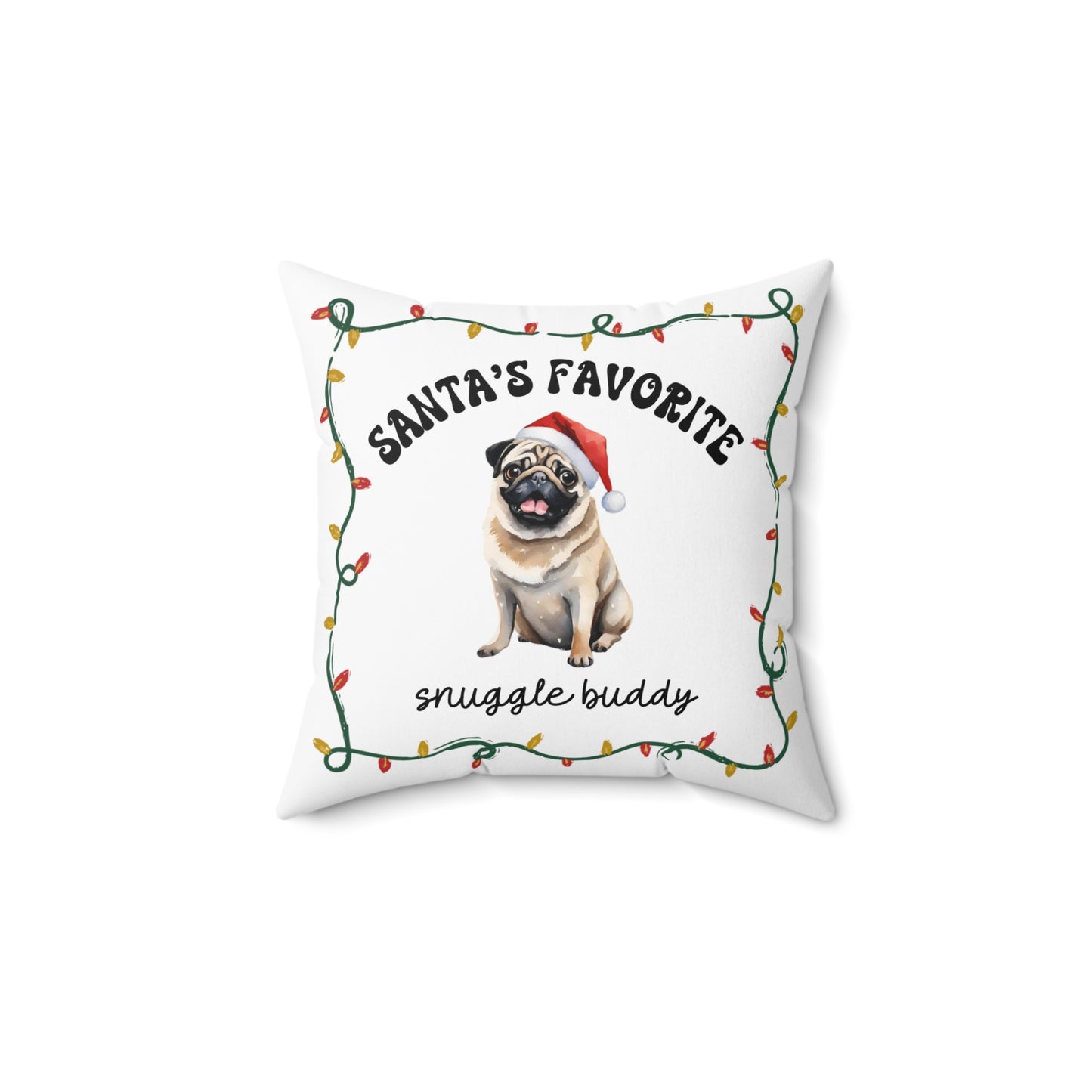 Cute Christmas Dog Pillow Personalized Pug Name Gift for Dog Owner New Puppy Gift for Dog Mom Watercolor Pet Portrait Personalized Dog Name