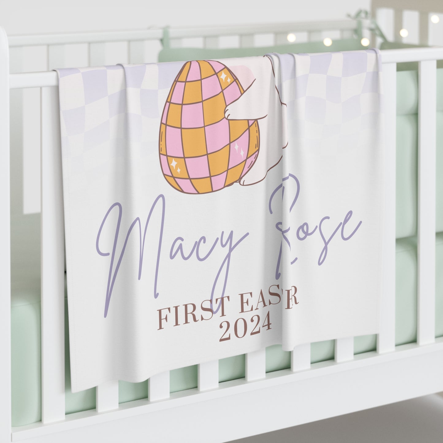 Personalized Easter Gift,Retro Easter Baby Blanket, Retro Baby Girl Gift,Retro Bunny Blanket, Easter Blanket, Baby Shower Gift Birthday Gift