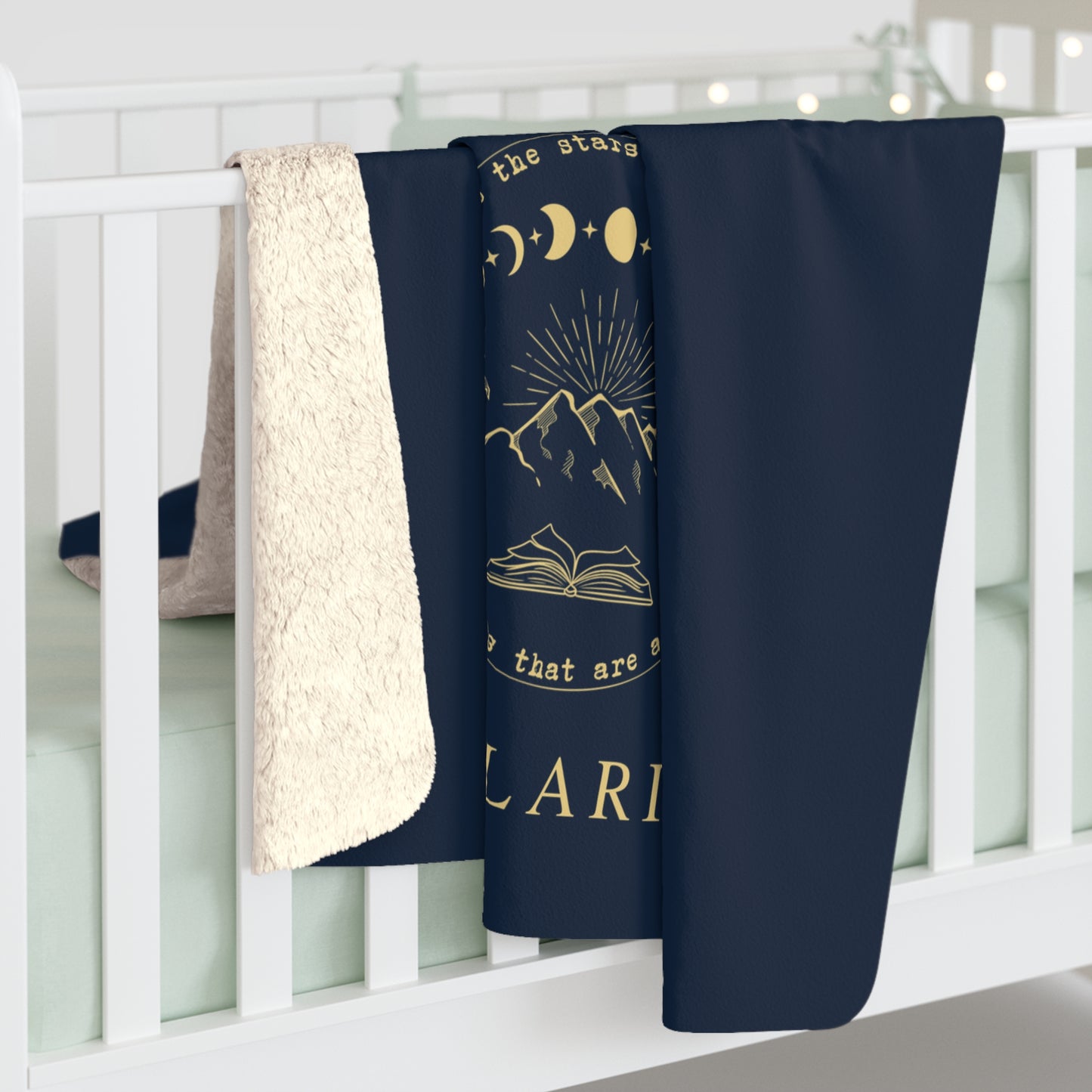 Sherpa Fleece Blanket - Velaris sigil Acotar Throw Blanket Navy Blue and Gold Night Court Decor Bedding, Bedroom Fantasy Decorations Fleece.