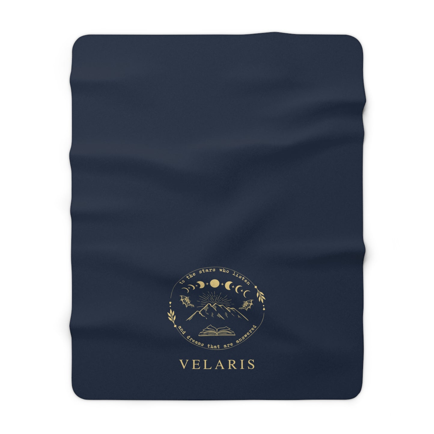 Sherpa Fleece Blanket - Velaris sigil Acotar Throw Blanket Navy Blue and Gold Night Court Decor Bedding, Bedroom Fantasy Decorations Fleece.