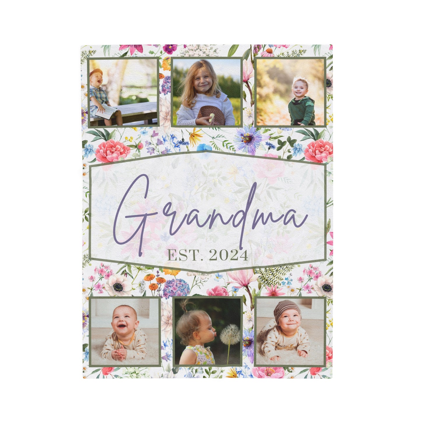 Grandma & Grandpa Blanket,Custom Photo Name Blanket,Fleece Sherpa Garden Minky Blanket,Personalized Family Name Blanket,Birthday Mothers Day