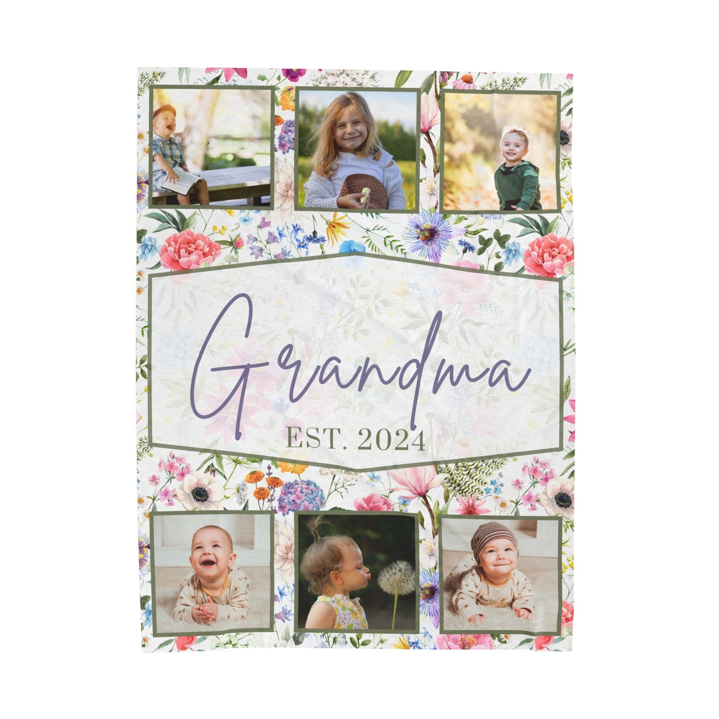Grandma & Grandpa Blanket,Custom Photo Name Blanket,Fleece Sherpa Garden Minky Blanket,Personalized Family Name Blanket,Birthday Mothers Day