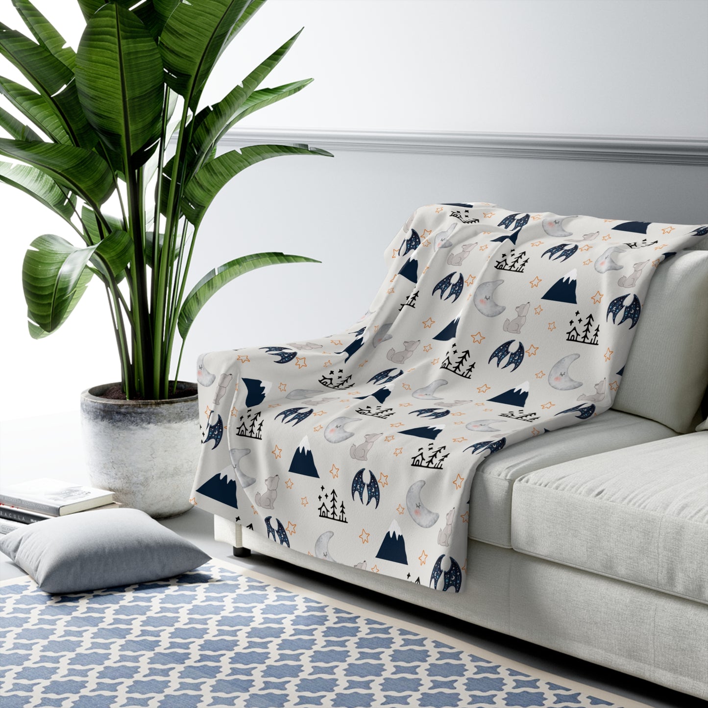 Sherpa Fleece Blanket, Cute Acotar Baby Blanket, Kids Halloween Blanket, Outdoorsy Mountain Bats, Celestial Moons, Boys Blue Fleece, Hygge