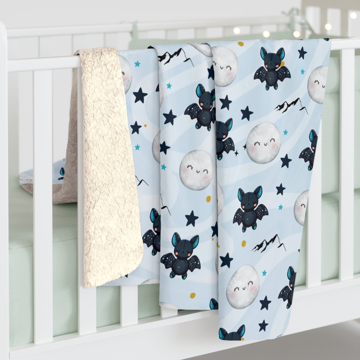 Sherpa Fleece Blanket, Cute Acotar Baby Blanket, Kids Halloween Blanket, Outdoorsy Mountain Bats, Celestial Moons, Boys Blue Fleece, Hygge