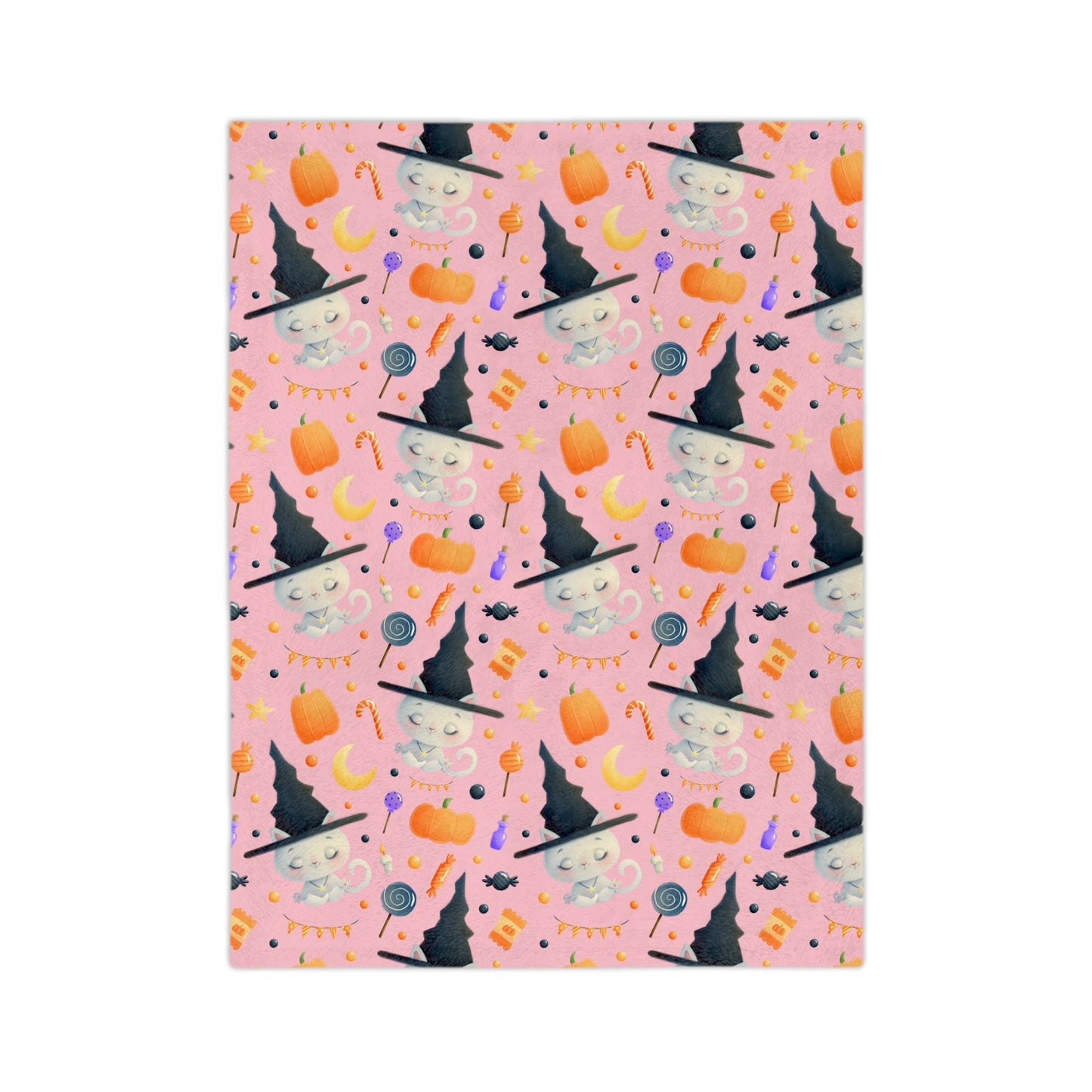 Cute Cat Halloween Blanket, Velveteen Minky for Spooky Season, Girls Throw Blanket, Halloween Witch Cat Blanket, Pink Halloween Baby Blanket