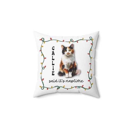 Cute Christmas Cat Throw Pillow Personalized Calico Name Gift for Cat Owner New kitten Gift for cat Mom Watercolor Pet Portrait Personalized