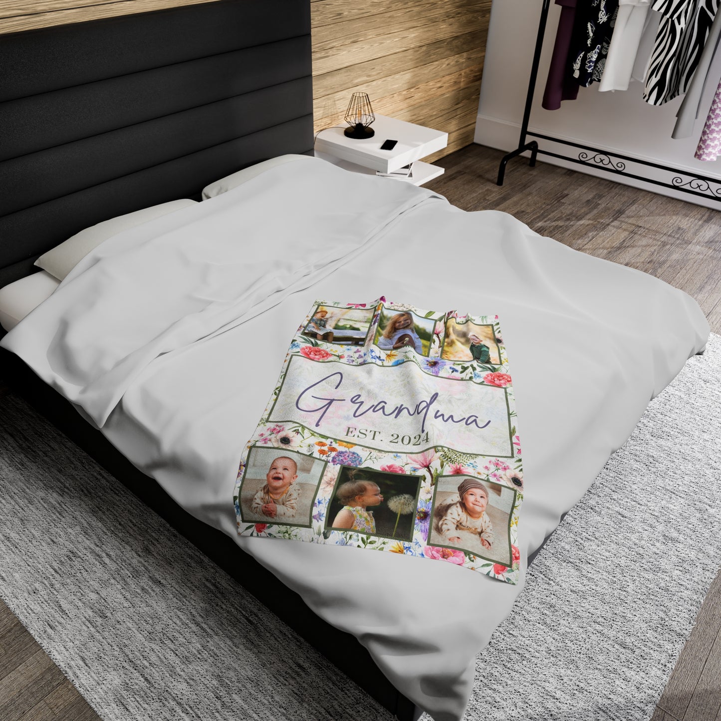 Grandma & Grandpa Blanket,Custom Photo Name Blanket,Fleece Sherpa Garden Minky Blanket,Personalized Family Name Blanket,Birthday Mothers Day