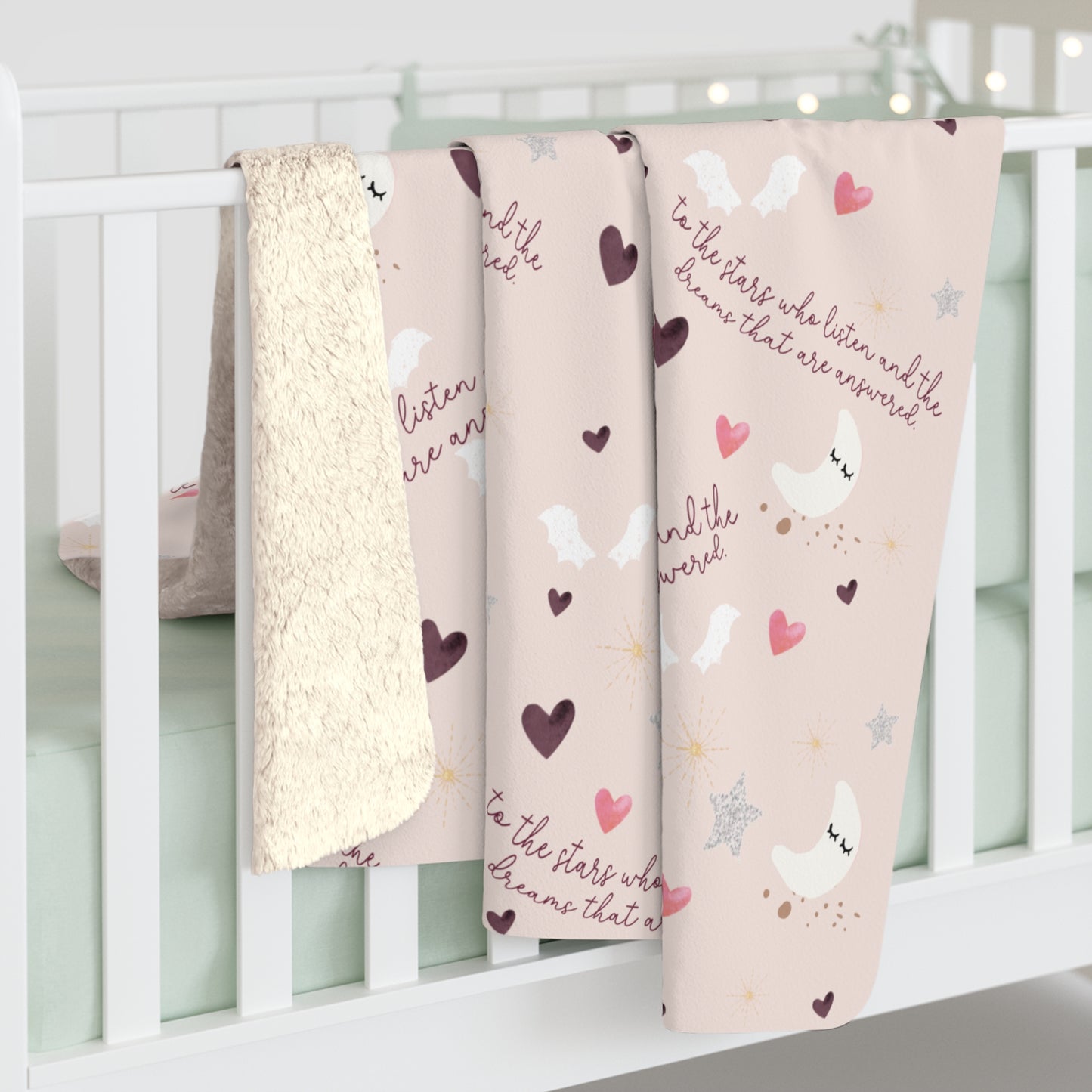 Sherpa Fleece Blanket - Cute Pink ACOTAR Nursery Baby Shower Gift, New Mom Gift, Velaris Nursery Decor, Burgundy Wings Fairies, Newborn