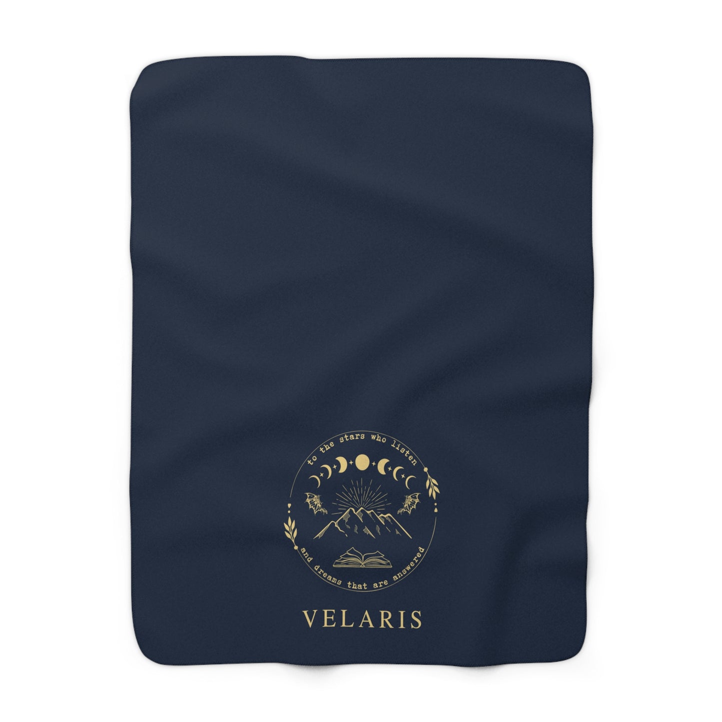 Sherpa Fleece Blanket - Velaris sigil Acotar Throw Blanket Navy Blue and Gold Night Court Decor Bedding, Bedroom Fantasy Decorations Fleece.