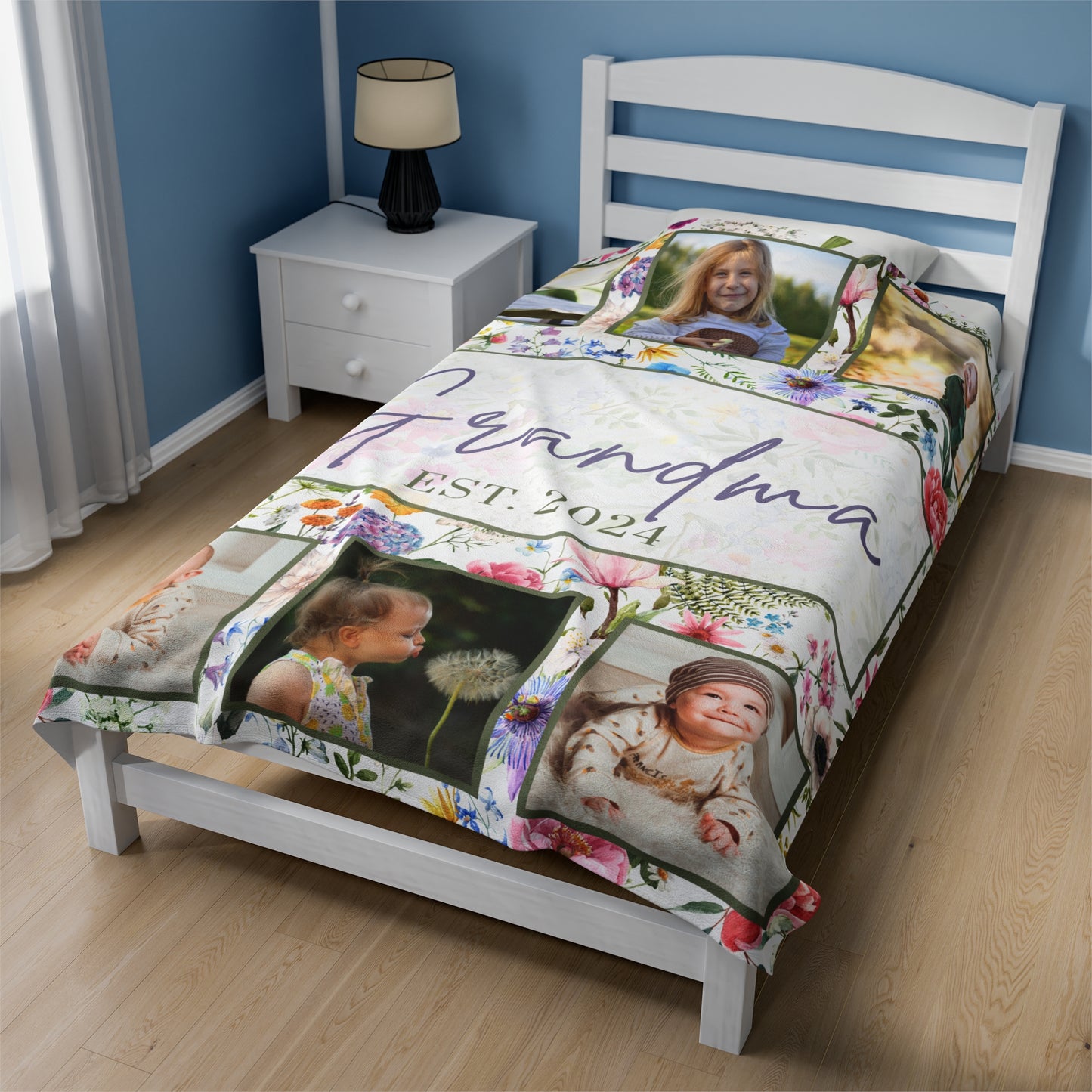Grandma & Grandpa Blanket,Custom Photo Name Blanket,Fleece Sherpa Garden Minky Blanket,Personalized Family Name Blanket,Birthday Mothers Day