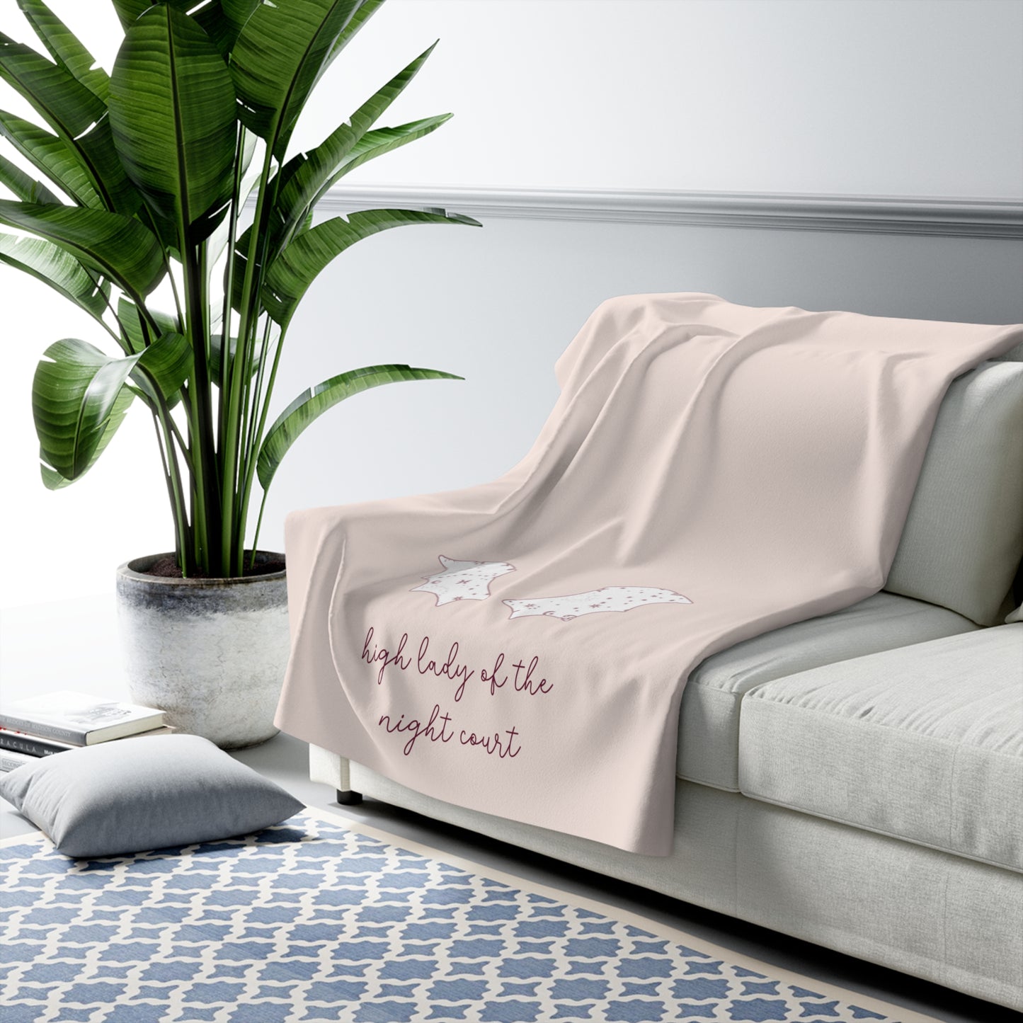 Sherpa Fleece Blanket, Night Court Theme Pink Rose Burgundy Fae Wings Baby Shower Gift