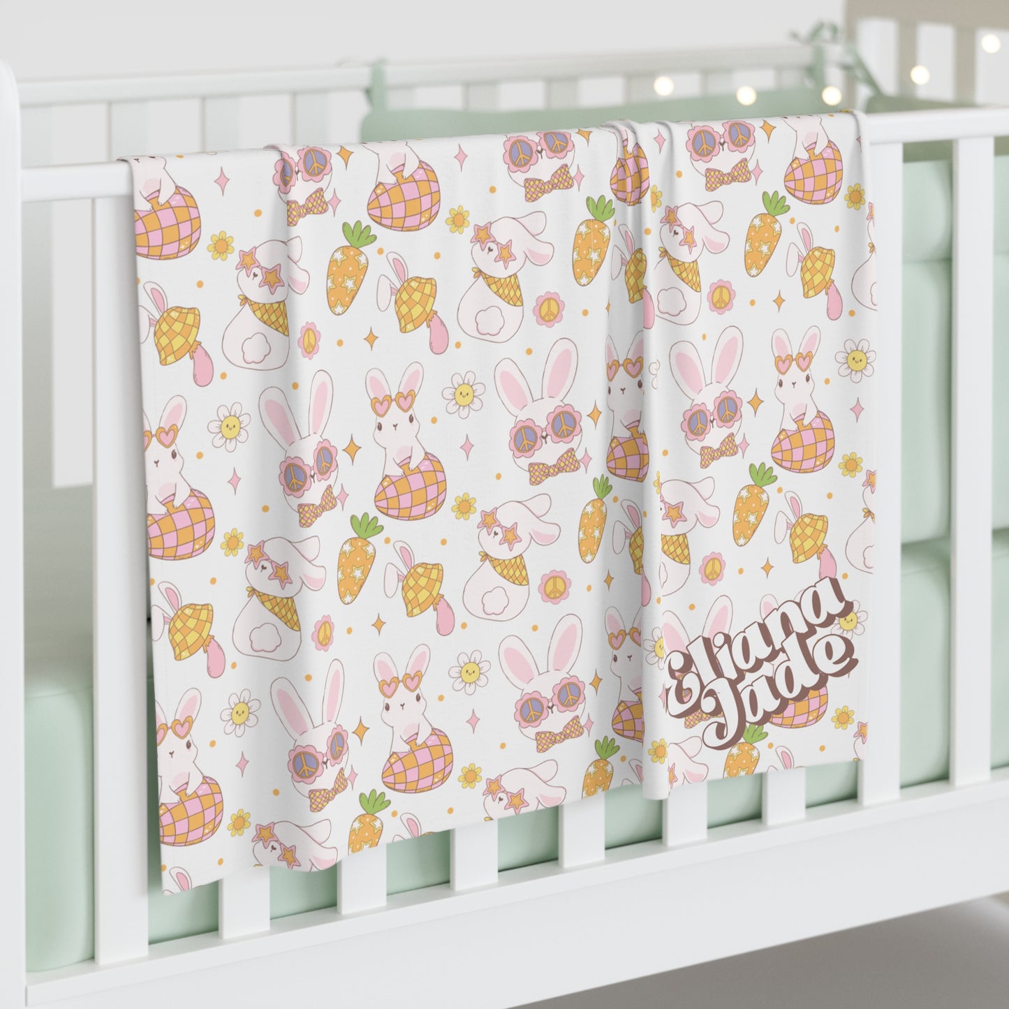 Personalized Easter Gift,Retro Easter Baby Blanket, Retro Baby Girl Gift,Retro Bunny Blanket, Easter Blanket, Baby Shower Gift Birthday Gift