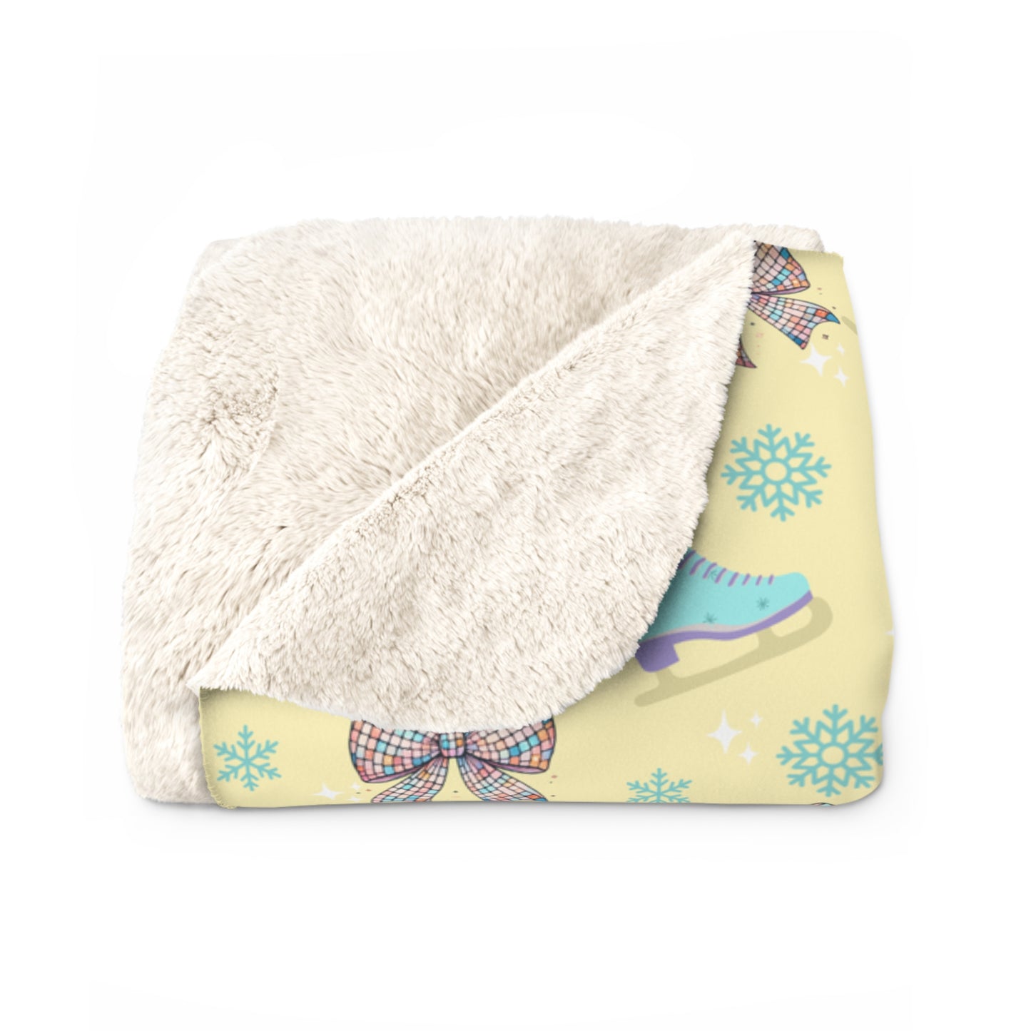 Cute yellow and purple Christmas baby blanket crib blanket toddler bed girls bedroom decor winter ice skating