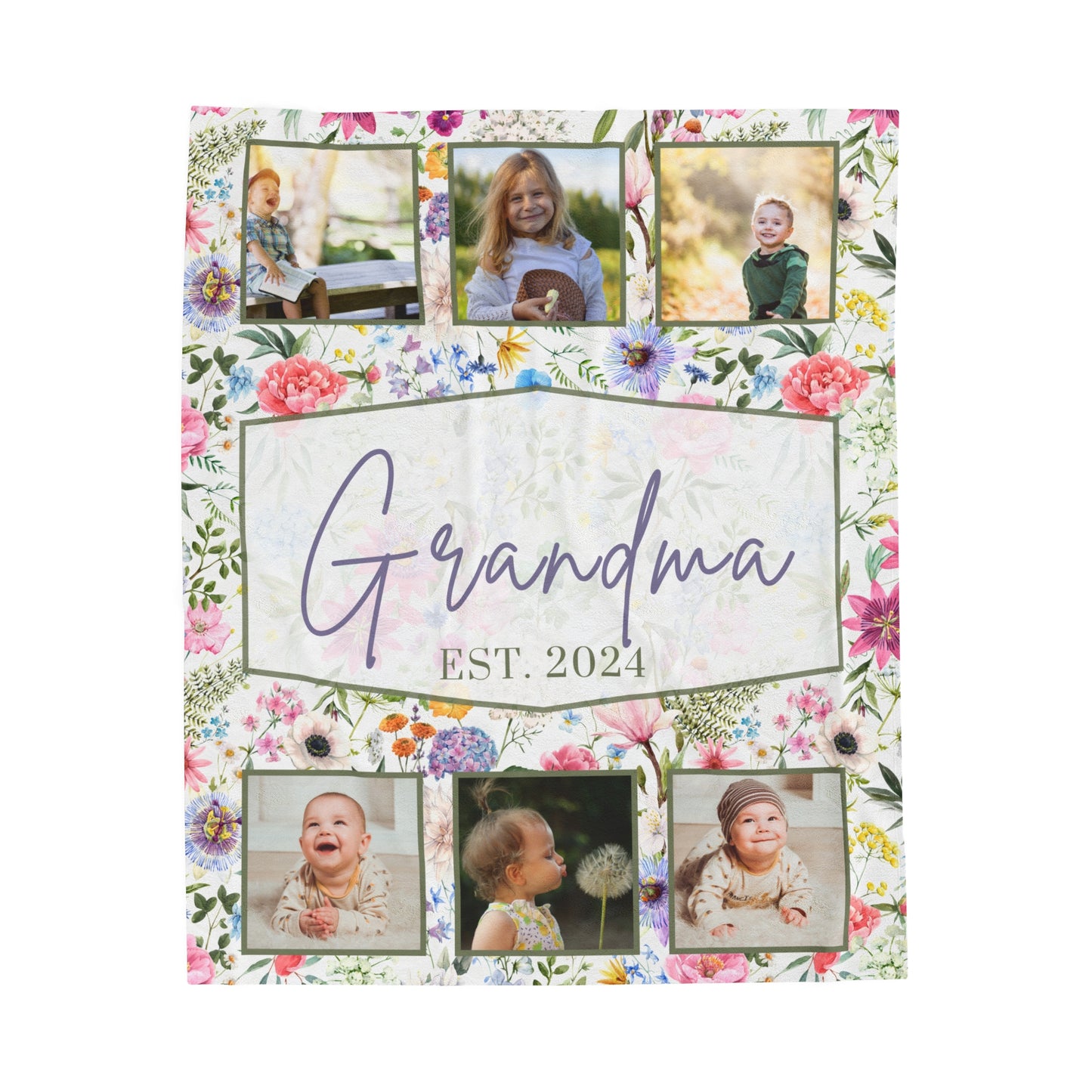 Grandma & Grandpa Blanket,Custom Photo Name Blanket,Fleece Sherpa Garden Minky Blanket,Personalized Family Name Blanket,Birthday Mothers Day