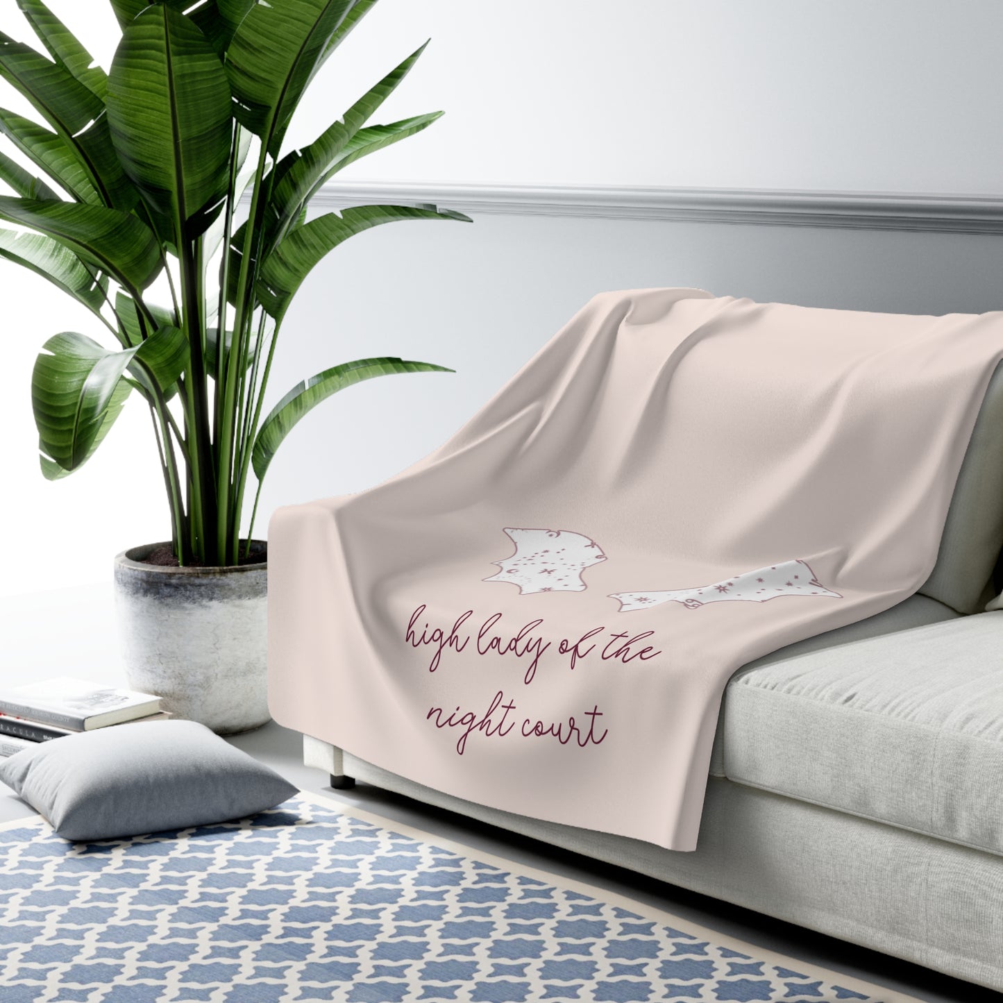 Sherpa Fleece Blanket, Night Court Theme Pink Rose Burgundy Fae Wings Baby Shower Gift