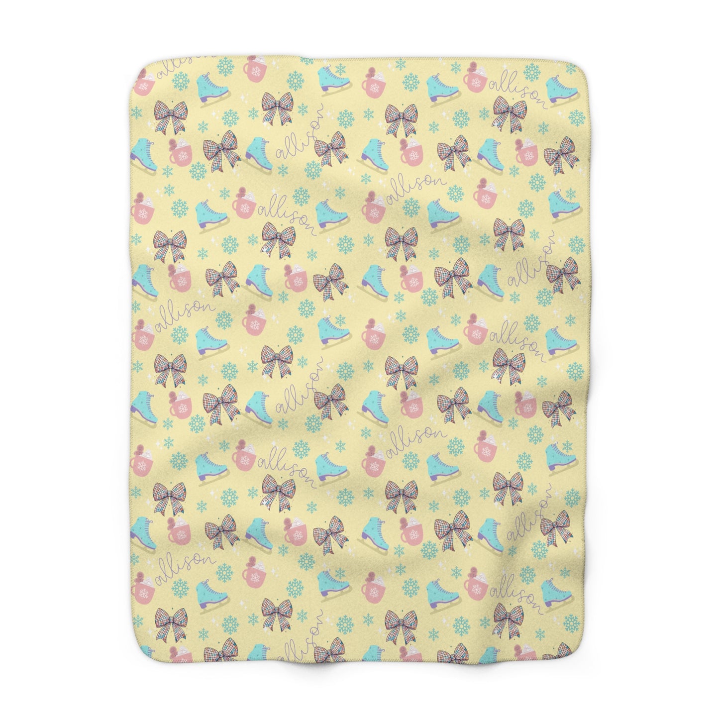 Cute yellow and purple Christmas baby blanket crib blanket toddler bed girls bedroom decor winter ice skating
