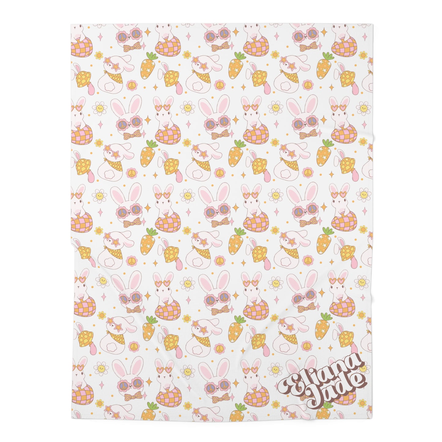 Personalized Easter Gift,Retro Easter Baby Blanket, Retro Baby Girl Gift,Retro Bunny Blanket, Easter Blanket, Baby Shower Gift Birthday Gift