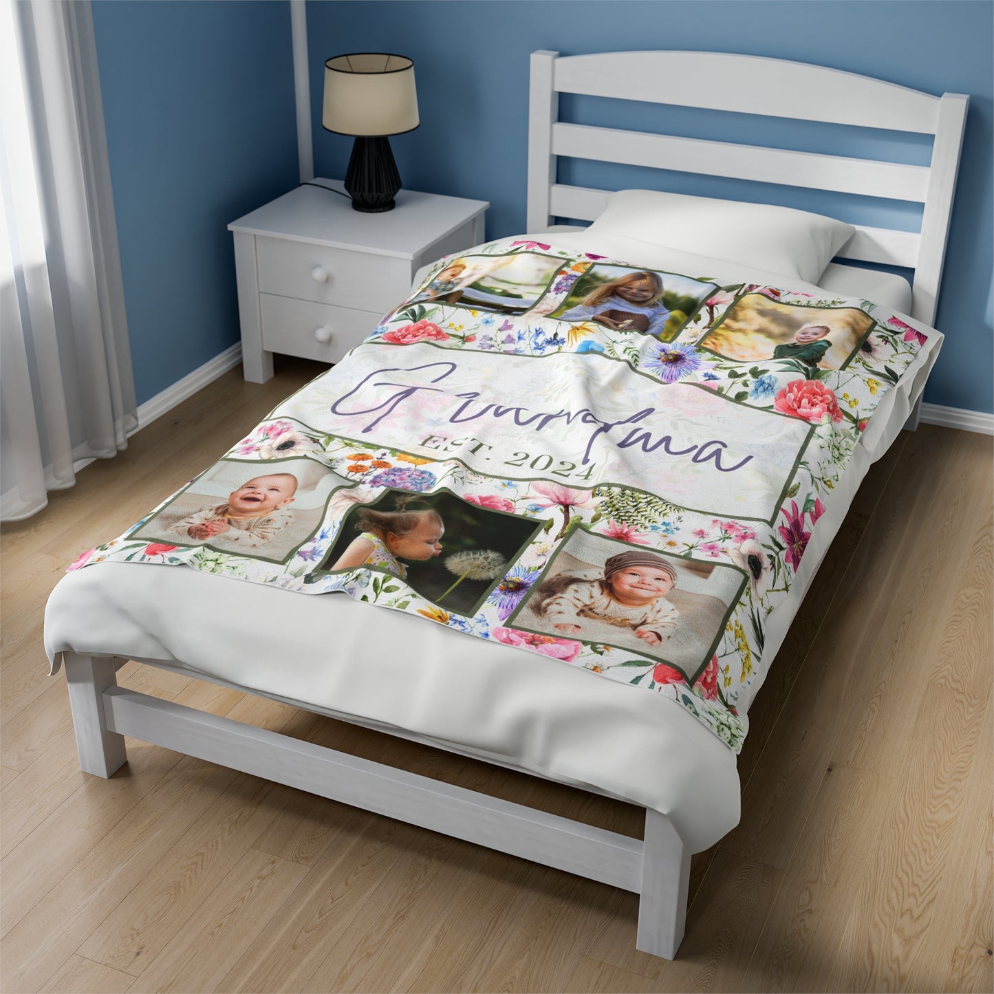 Grandma & Grandpa Blanket,Custom Photo Name Blanket,Fleece Sherpa Garden Minky Blanket,Personalized Family Name Blanket,Birthday Mothers Day