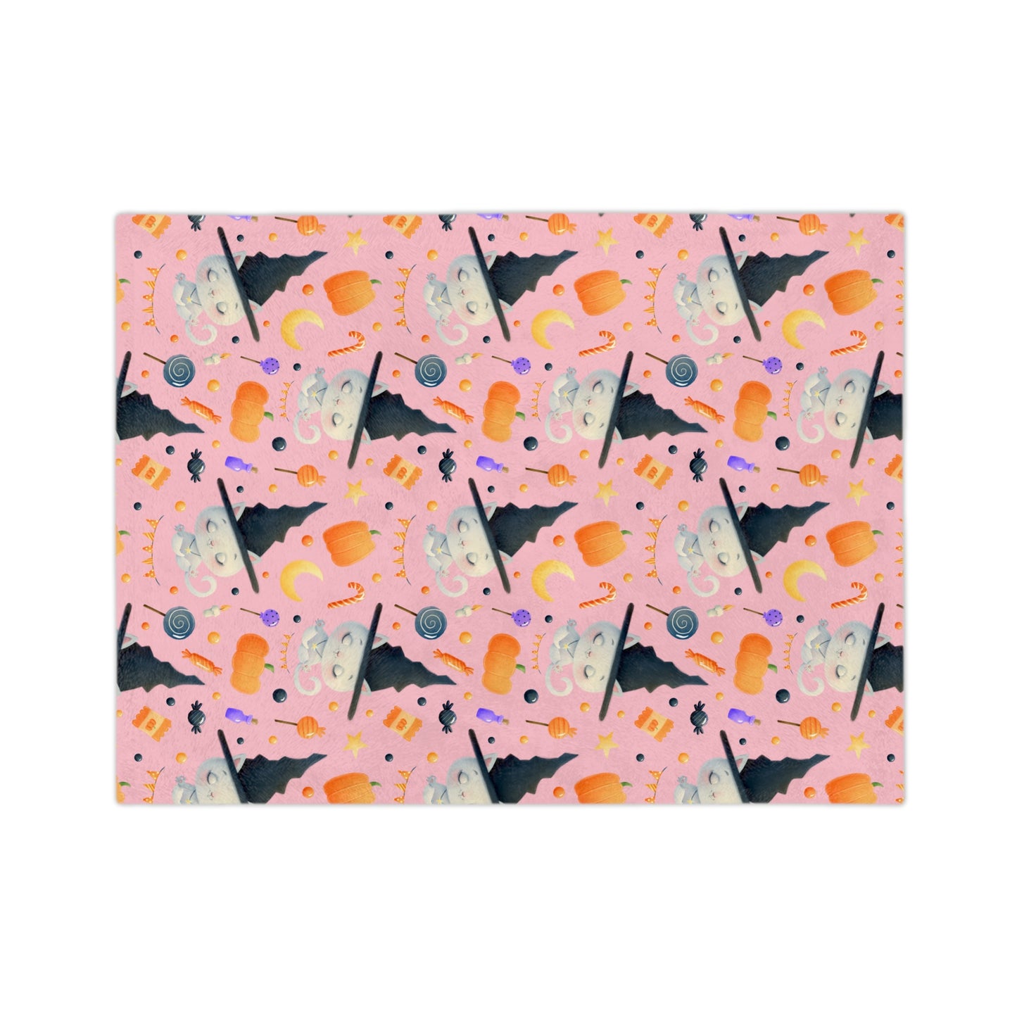 Cute Cat Halloween Blanket, Velveteen Minky for Spooky Season, Girls Throw Blanket, Halloween Witch Cat Blanket, Pink Halloween Baby Blanket