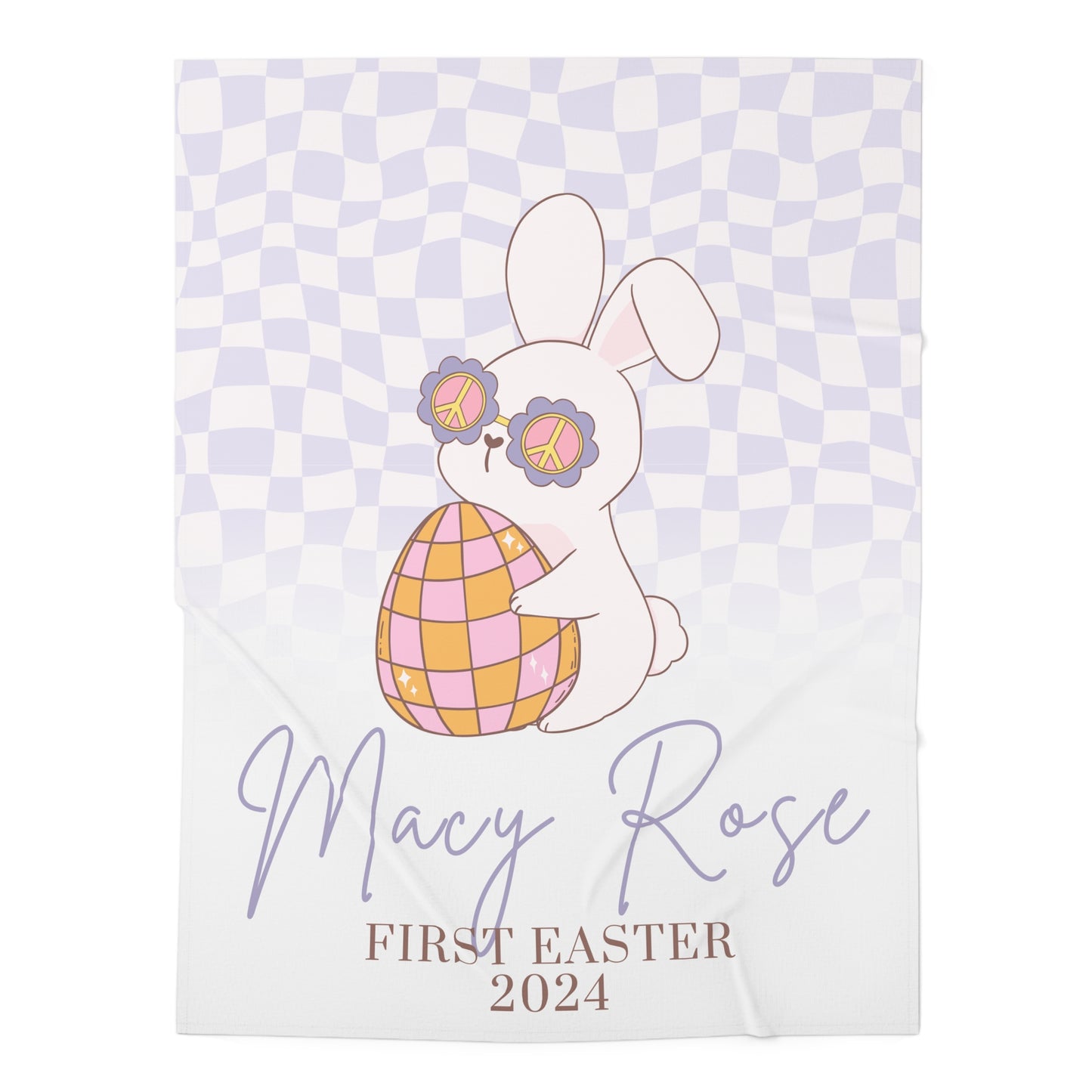 Personalized Easter Gift,Retro Easter Baby Blanket, Retro Baby Girl Gift,Retro Bunny Blanket, Easter Blanket, Baby Shower Gift Birthday Gift