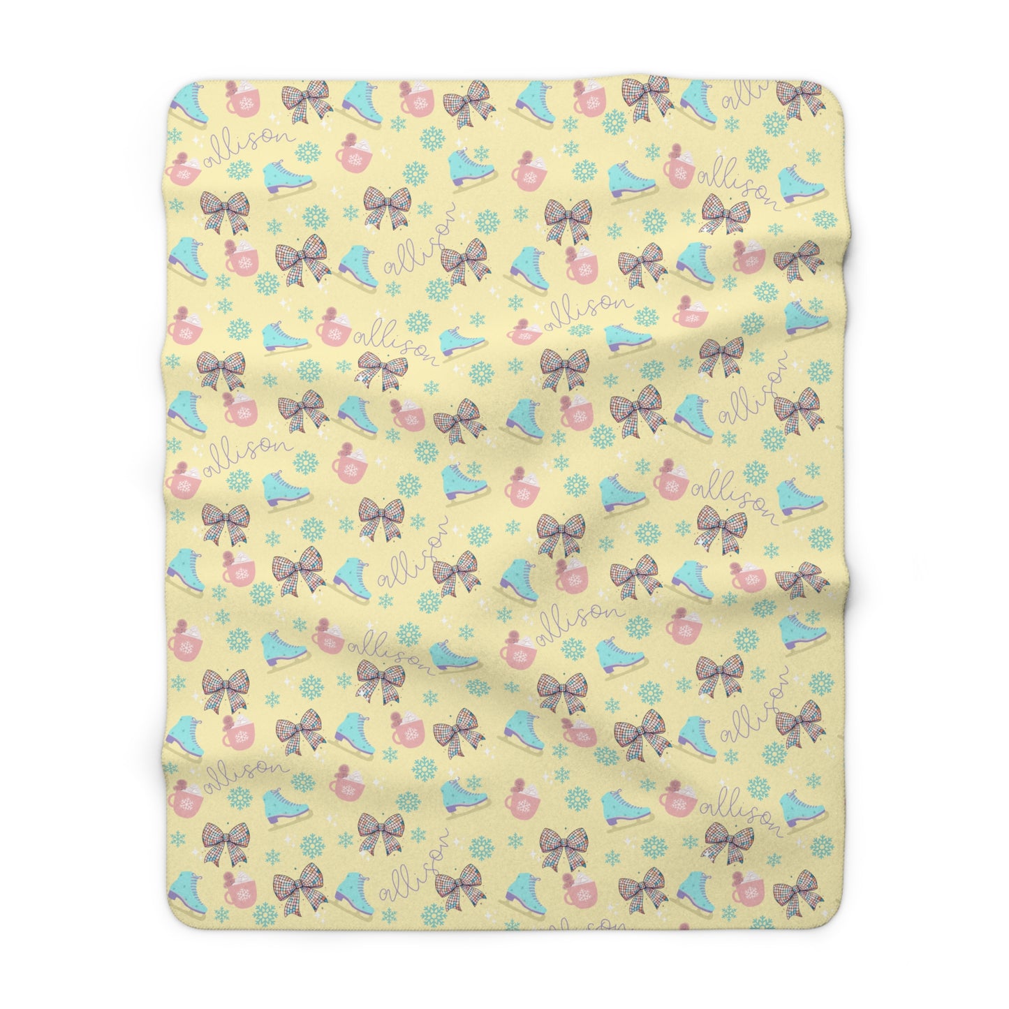 Cute yellow and purple Christmas baby blanket crib blanket toddler bed girls bedroom decor winter ice skating