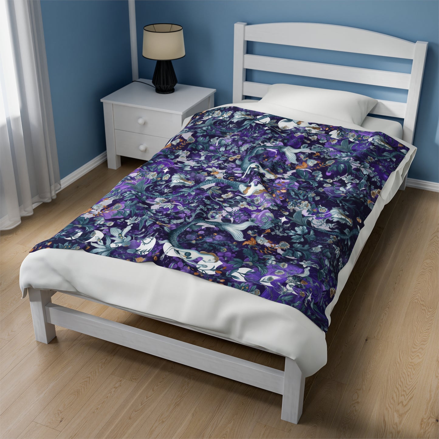 Purple Mermaids Fantasy Blanket Castlecore Home Decor Velvet like Velveteen Throw Coverlet Fourth Wing Reader Booktok Merch