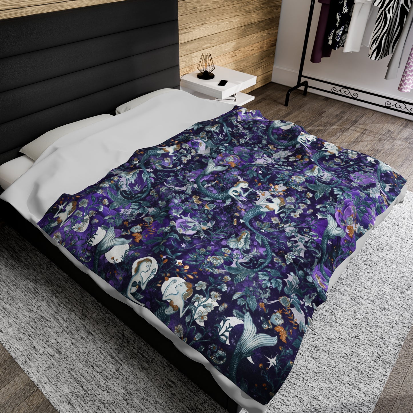 Purple Mermaids Fantasy Blanket Castlecore Home Decor Velvet like Velveteen Throw Coverlet Fourth Wing Reader Booktok Merch