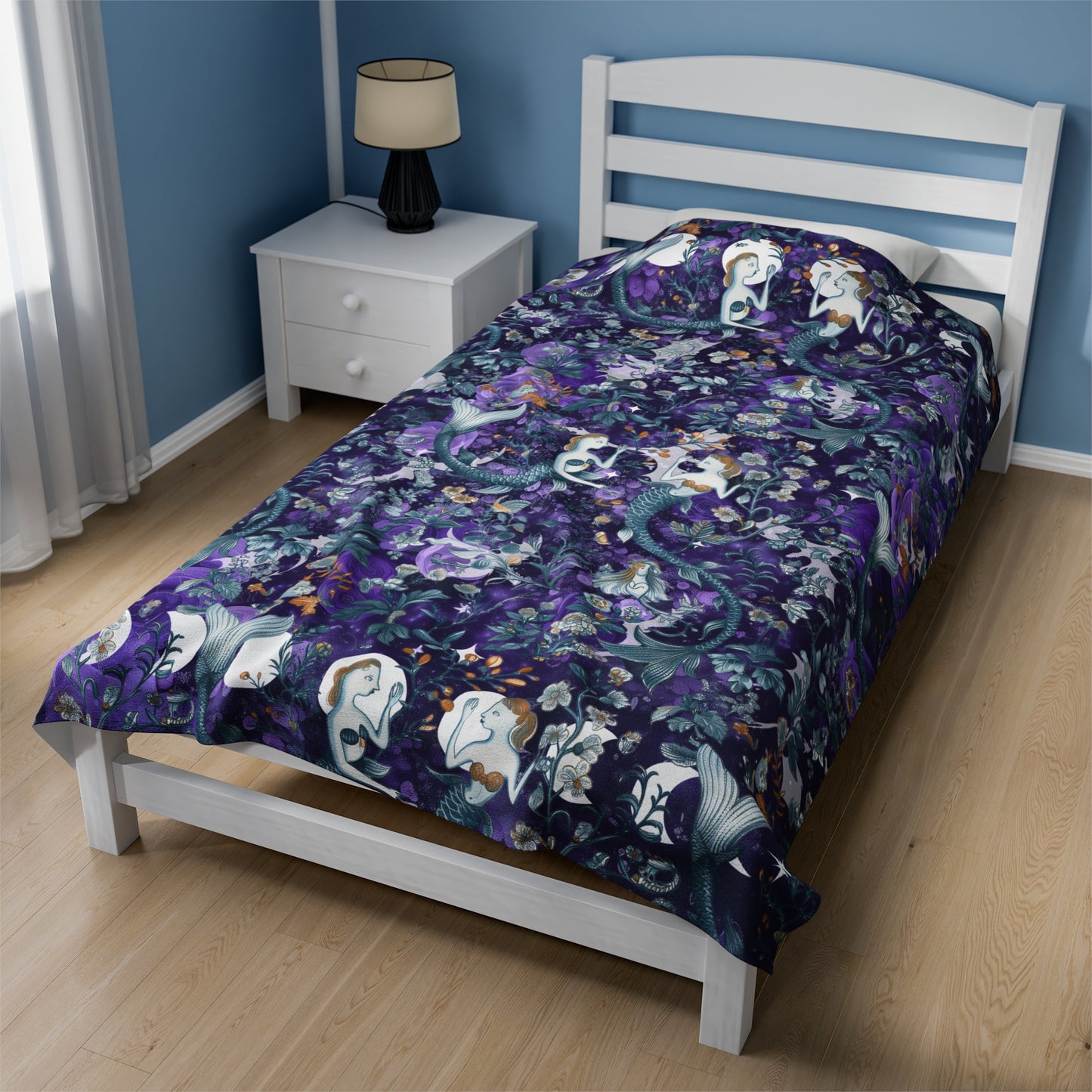 Purple Mermaids Fantasy Blanket Castlecore Home Decor Velvet like Velveteen Throw Coverlet Fourth Wing Reader Booktok Merch