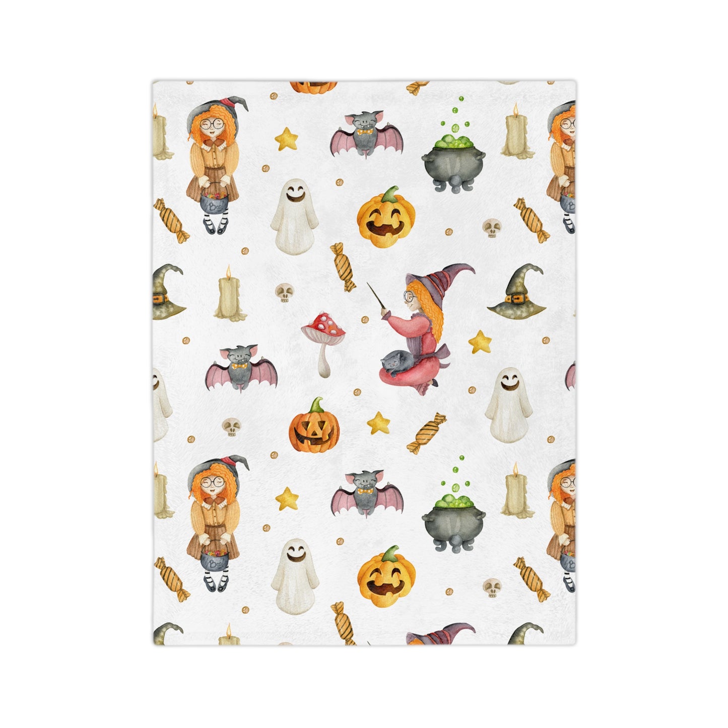 Adorable Witch Halloween Blanket, Velveteen Minky for Spooky Season, Girls Throw Blanket, Halloween Witch bat Blanket, Pink Halloween Baby