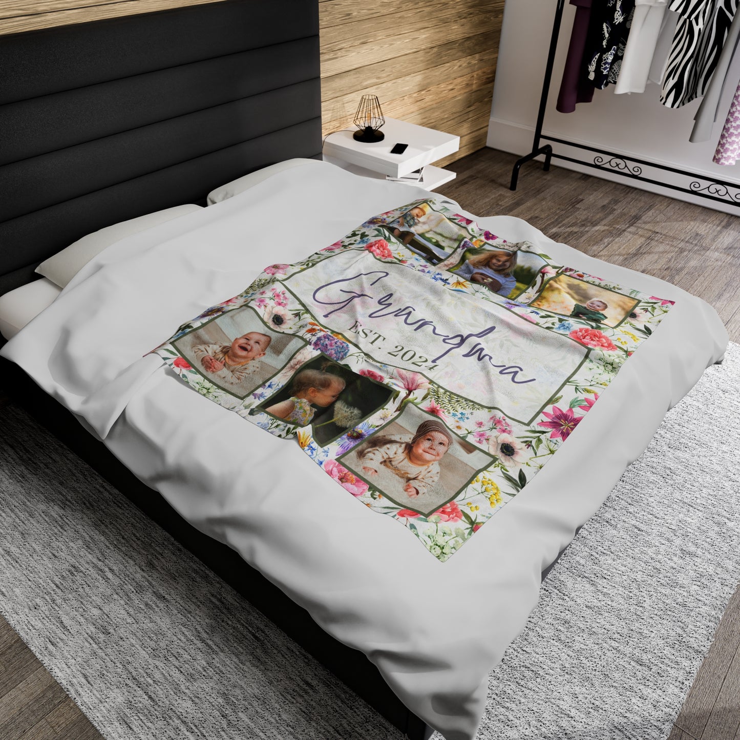 Grandma & Grandpa Blanket,Custom Photo Name Blanket,Fleece Sherpa Garden Minky Blanket,Personalized Family Name Blanket,Birthday Mothers Day