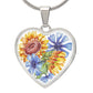 Sunflowers and Blue Cornflowers Heart Pendant