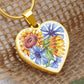Sunflowers and Blue Cornflowers Heart Pendant