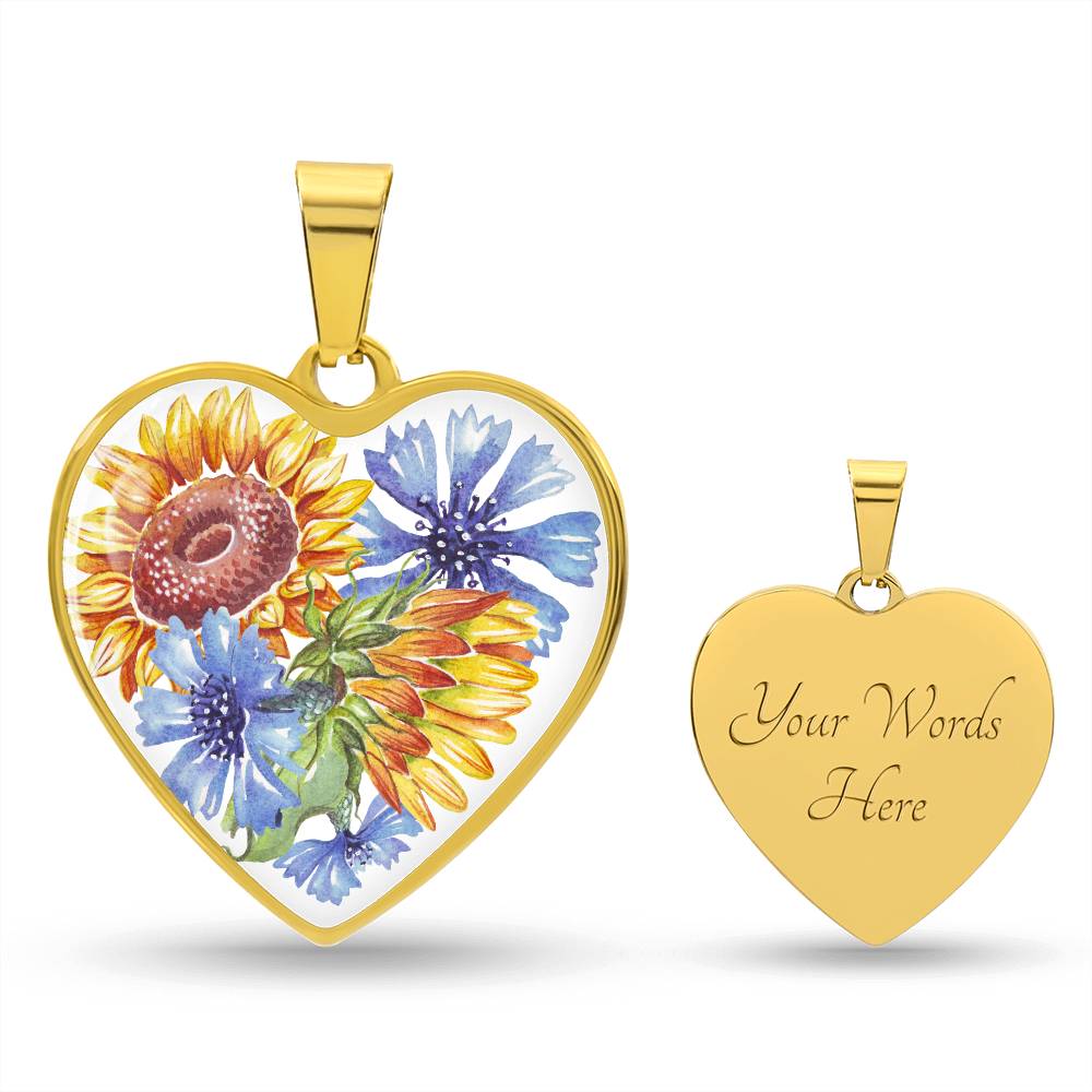 Sunflowers and Blue Cornflowers Heart Pendant