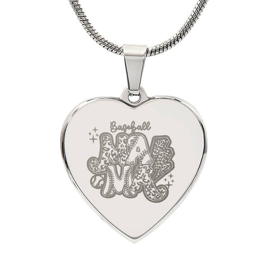 Baseball Mama Engraved Heart Necklace