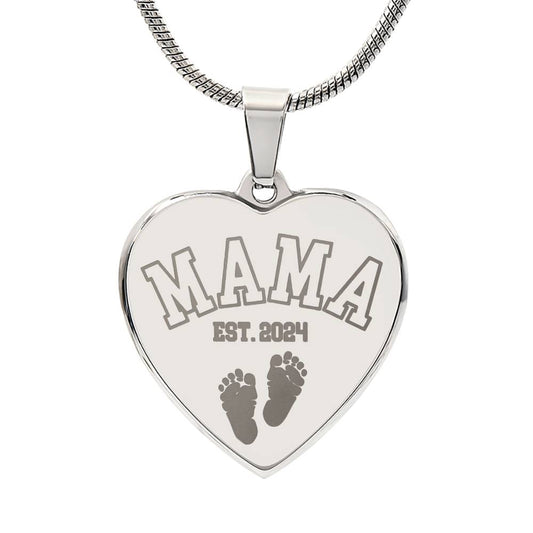 Mama Necklace with Engraved Personalization Baby Feet Heart Necklace