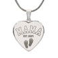 Mama Necklace with Engraved Personalization Baby Feet Heart Necklace