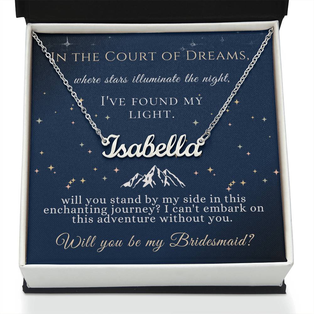 acotar bridesmaid name necklace