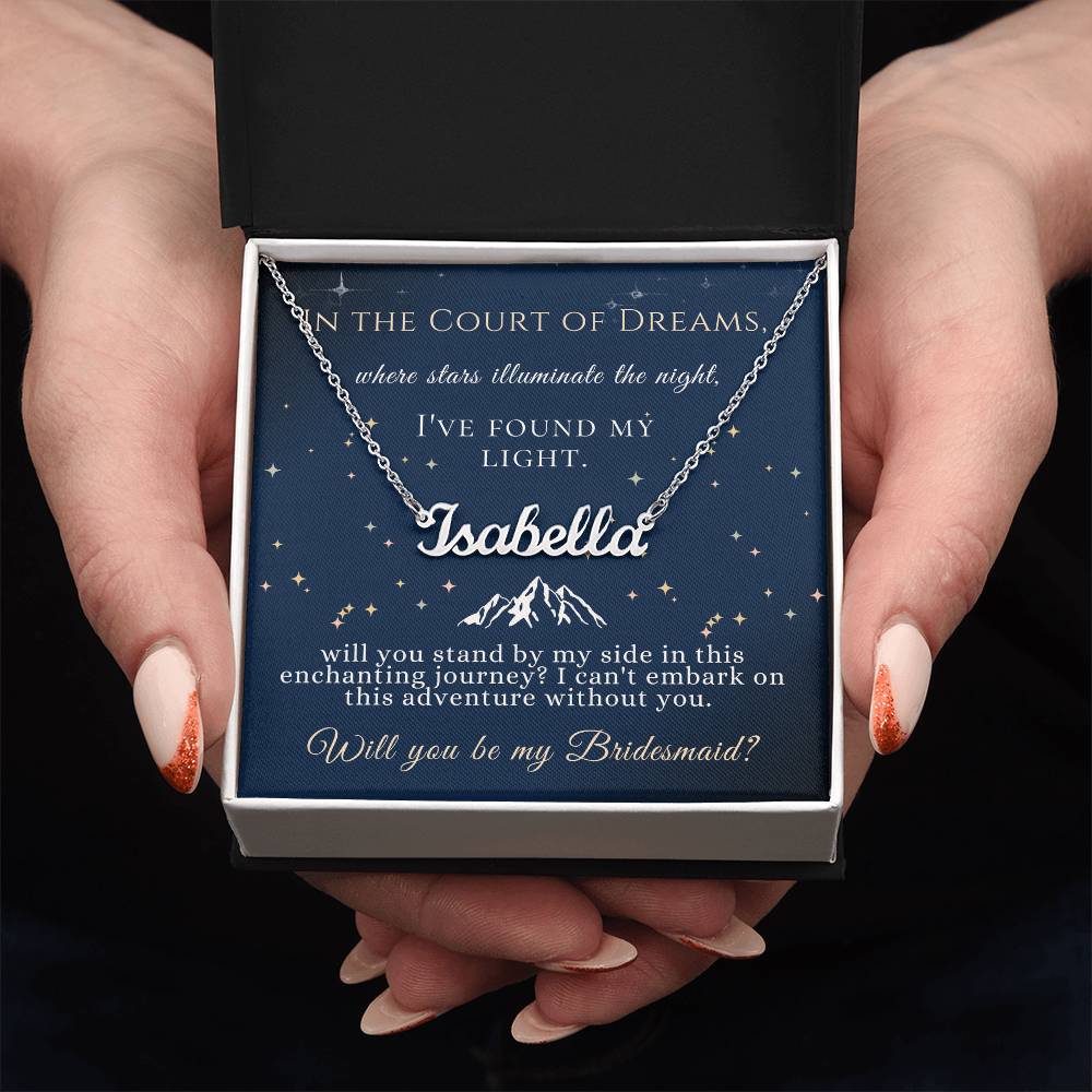 acotar bridesmaid name necklace